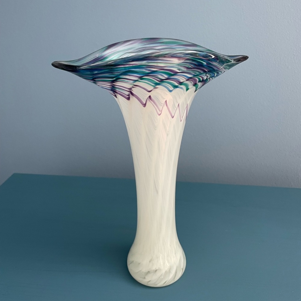 OAK handblown glass vase in blues and greens